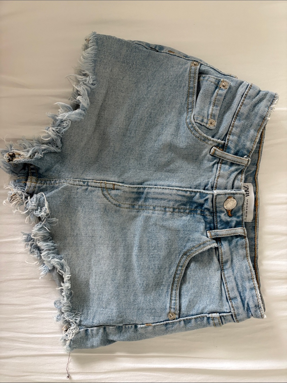 ZARA Pale Blue Distressed Frayed Denim Shorts